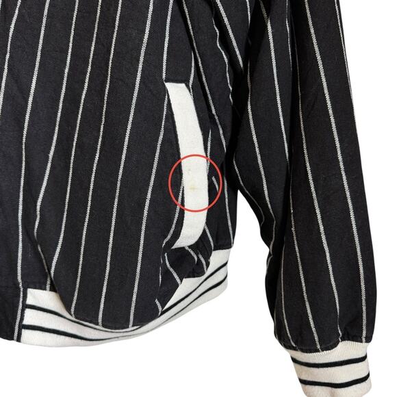 Vintage Raw Blue Full Zip Linen Blend Pin Striped Sport Varsity Jacket Mens 3XL - Picture 8 of 11